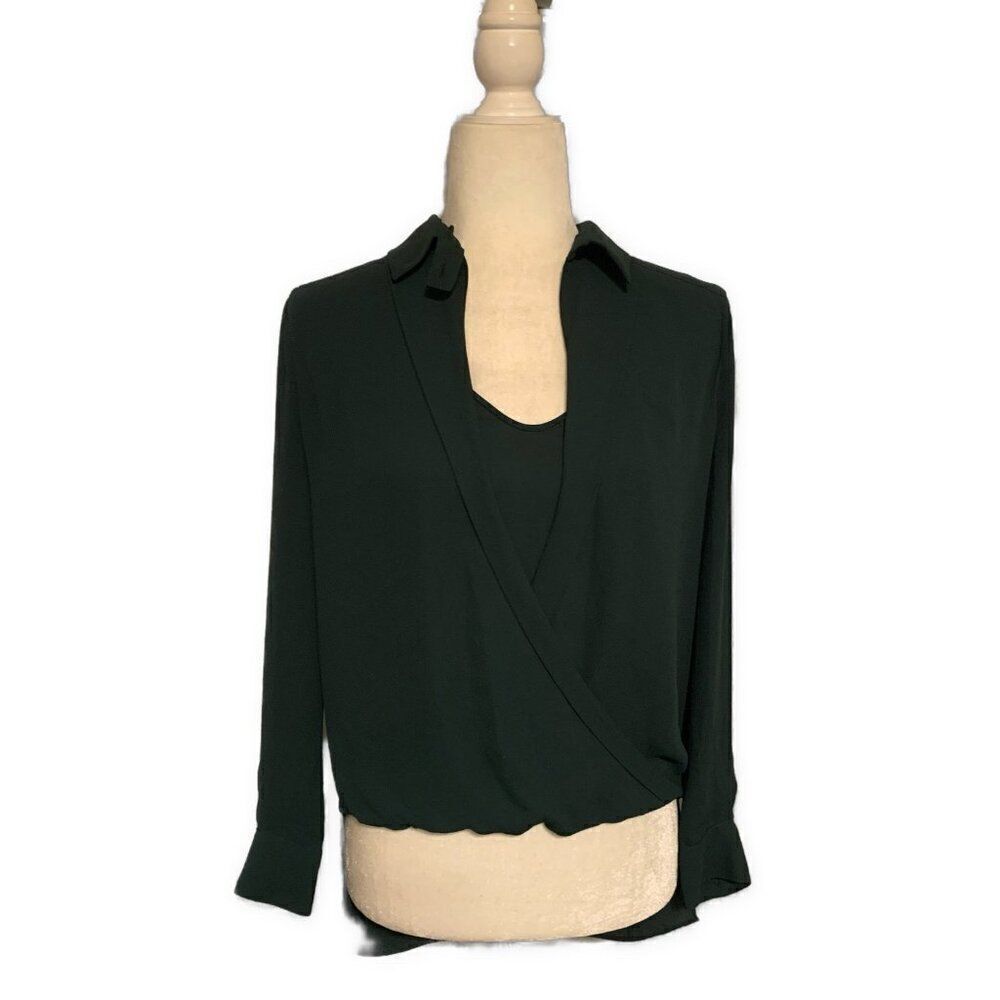 bcbg maxazria Gisella Alpine Green Long Sleeve HighβLow Blouse Top Xxs